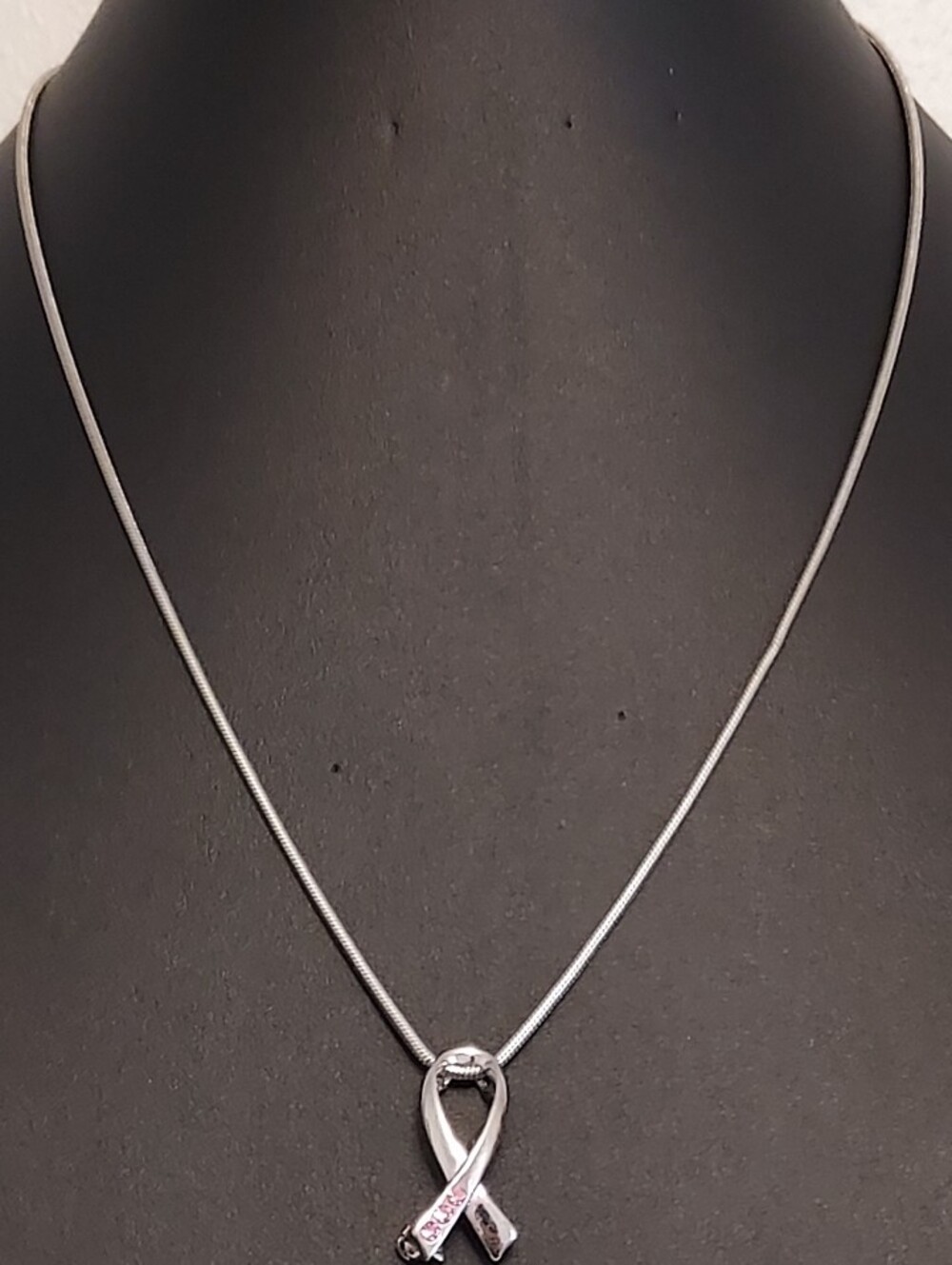 Simon Chang Silver Ribbon Pendant Necklace with Pink Accents